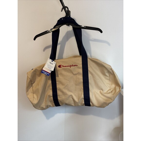 Champion Other - Champion 24" Canvas Duffel Bag Tan Blue Shoulder Strap Sports Gym Travel Men NWT